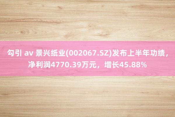 勾引 av 景兴纸业(002067.SZ)发布上半年功绩，净利润4770.39万元，增长45.88%